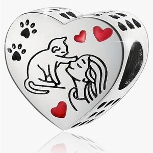 Sterling silver Heart-Shaped charm Love my cat kitty charm for Pandora bracelets